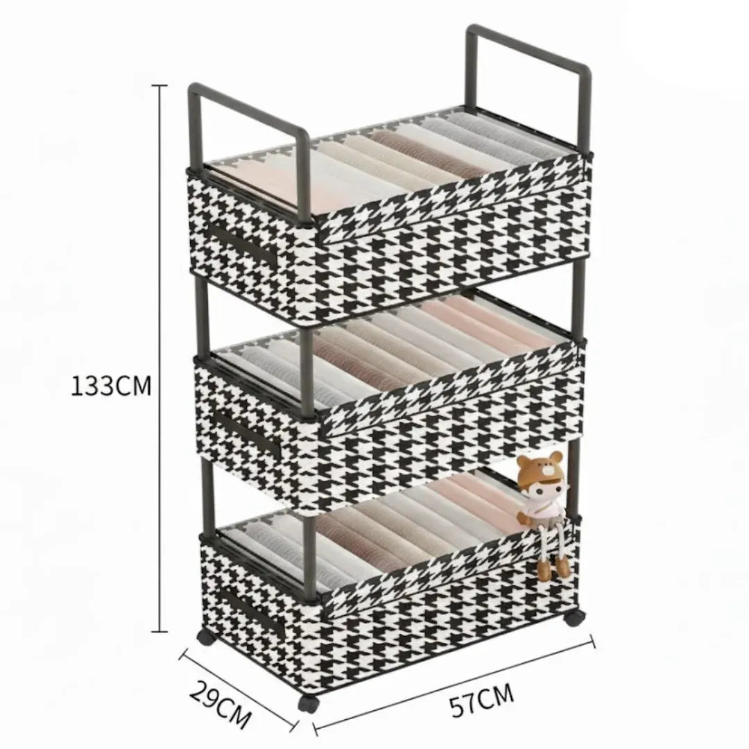 Estante Organizador Premium Black & White - 3 Niveles con Ruedas