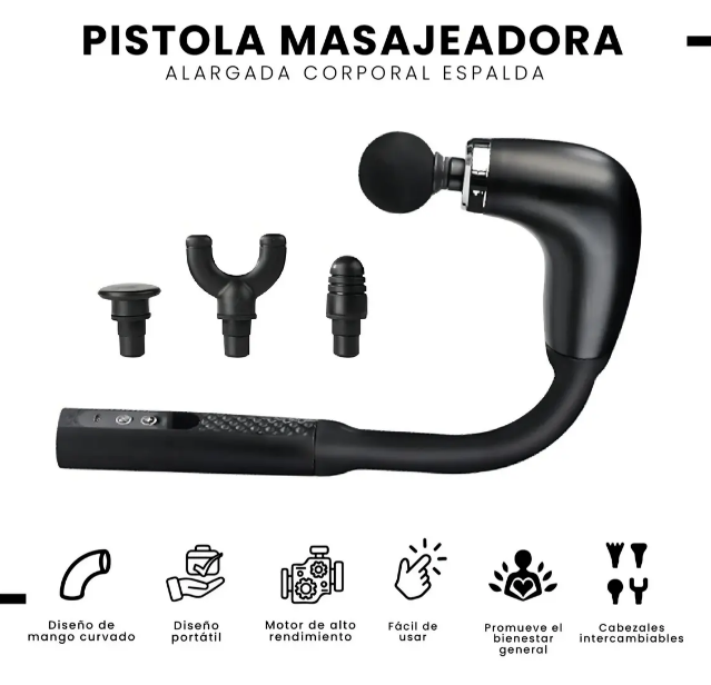 Pistola de Masaje Pro Ergonómica con Mango Extensor