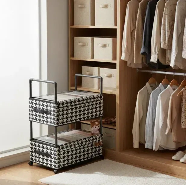 Estante Organizador Premium Black & White - 2 Niveles con Ruedas