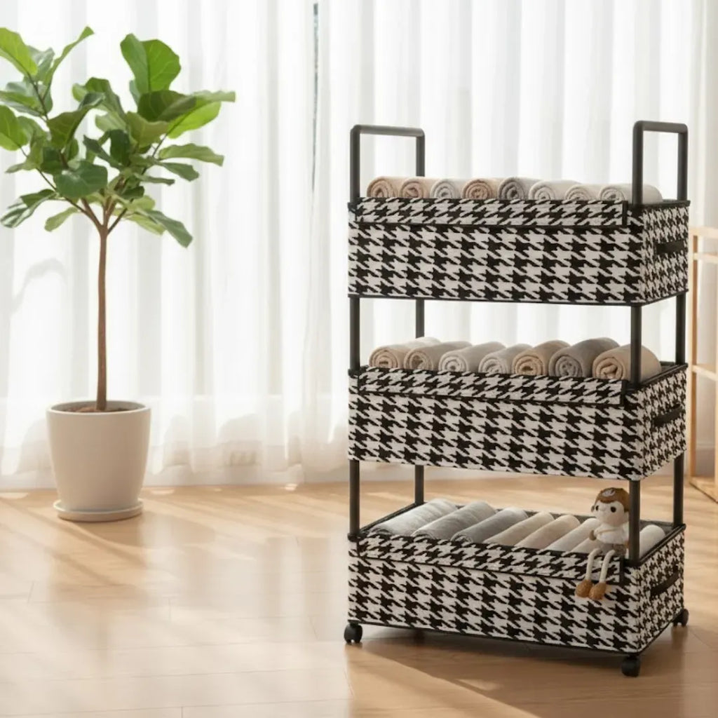 Estante Organizador Premium Black & White - 3 Niveles con Ruedas