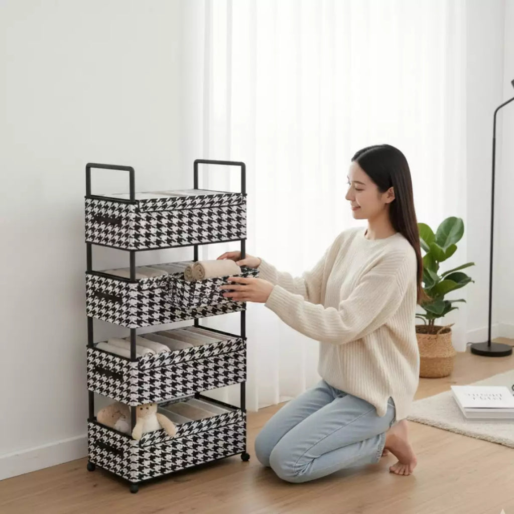 Estante Organizador Premium Black & White - 4 Niveles con Ruedas