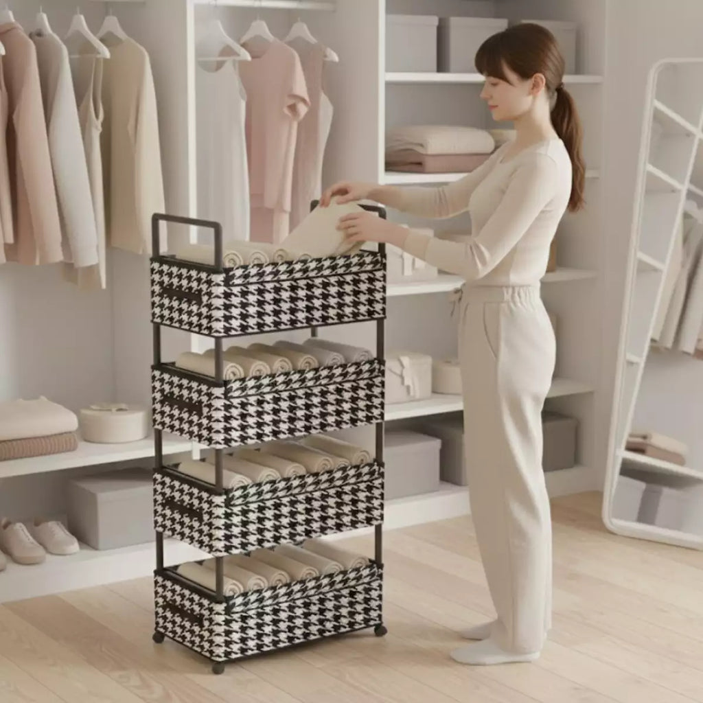 Estante Organizador Premium Black & White - 4 Niveles con Ruedas